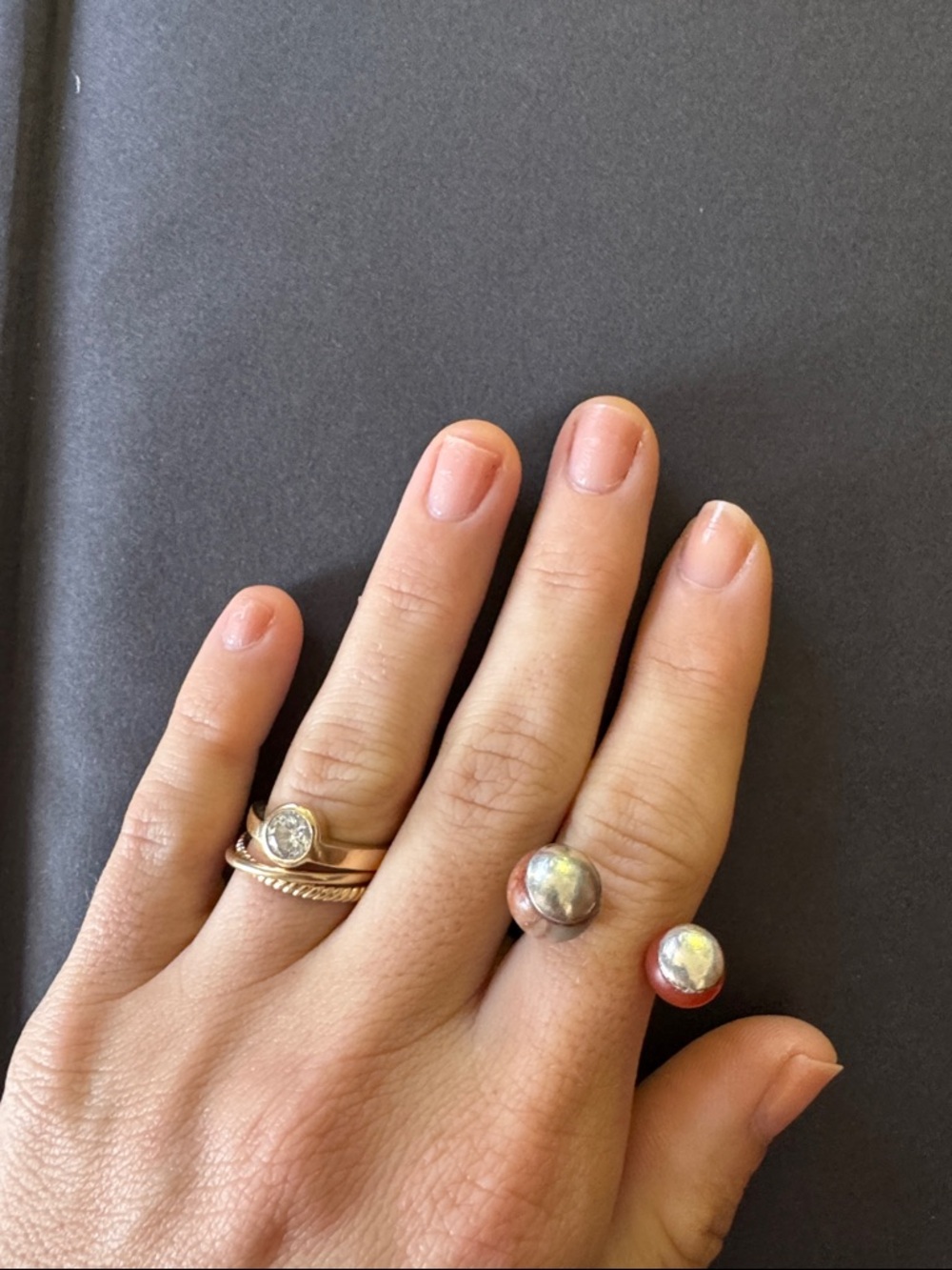 Silver Open Ring with Red and Marbled Coral Beads